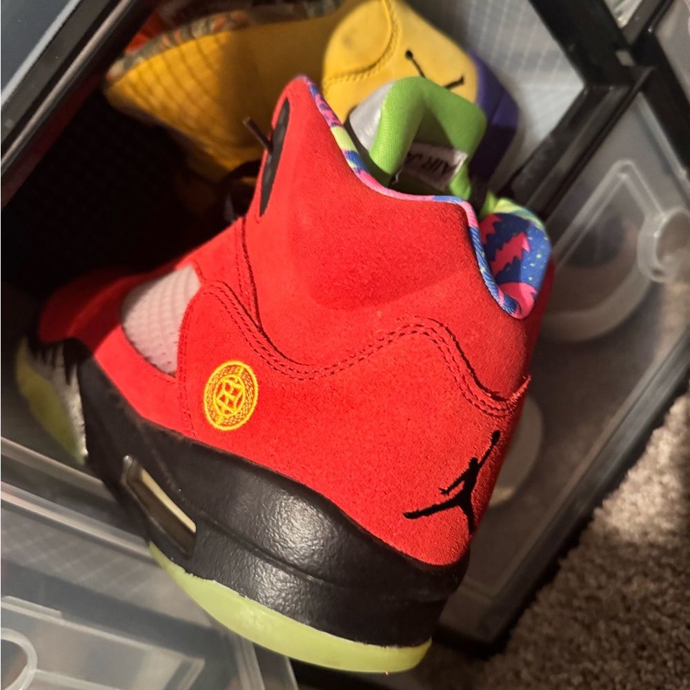 Jordan what the 5s Red and Black Sneakers with Suede Upper